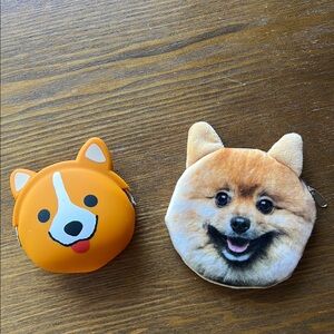 Cute Corgi Dog-Themed Kids Coin Purse Set of 2 - Orange and Brown